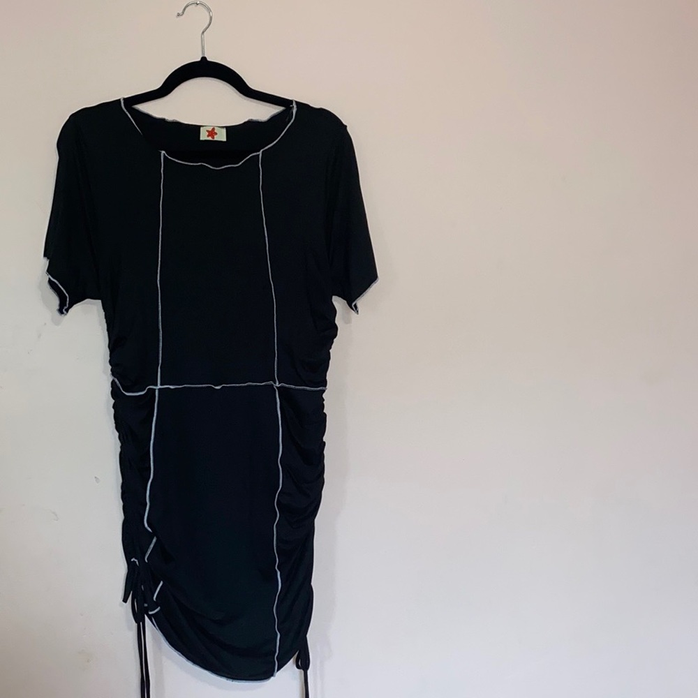 Black Plus Mini Dress with Drawstring Sides - Picture 2 of 7